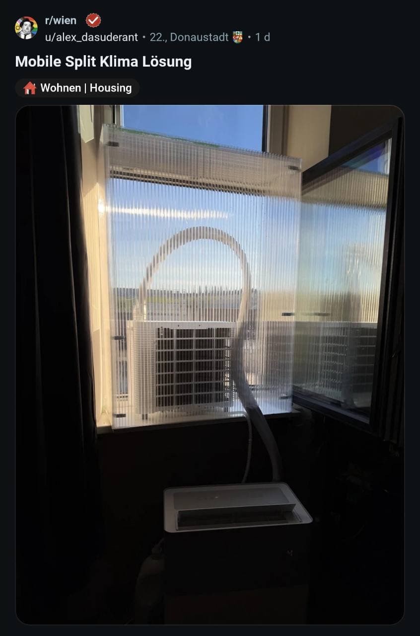 Reddit-Screenshot einer Midea PortaSplit Fensterlösung mit Hohlkammerplatten